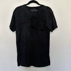 Raw state renegade men black & black velvet fluer de lis short sleeve tee Medium